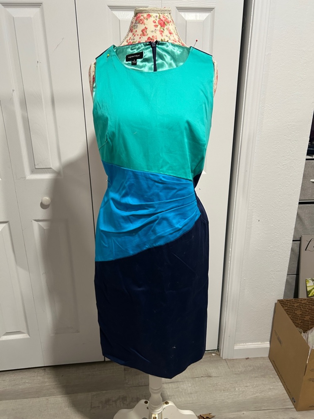 Spense Teal, Cyan & Navy Colorblock Midi Dress